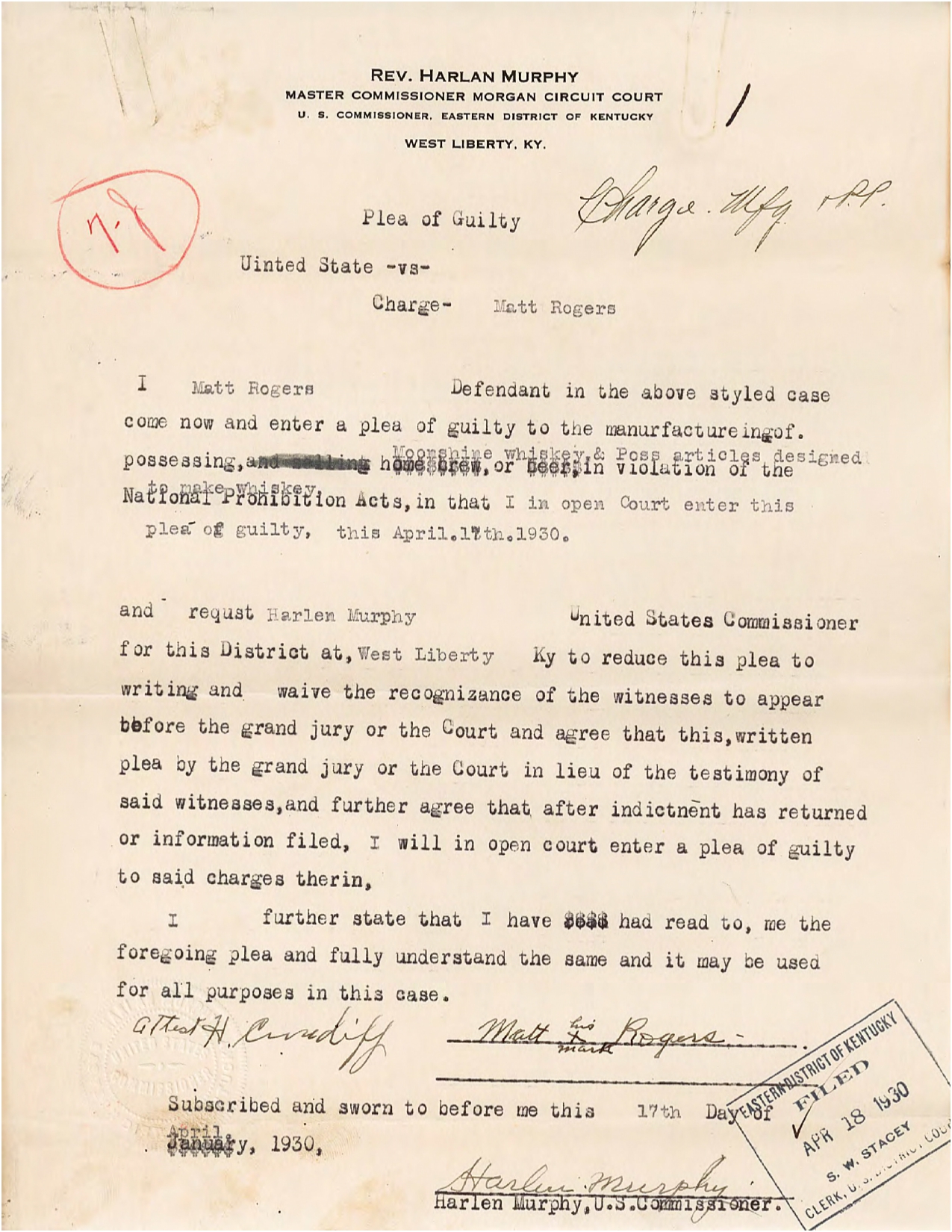 Plea of Guilty Document